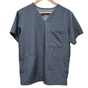 Figs Three Pocket Short Sleeve Grey Scrubs Top